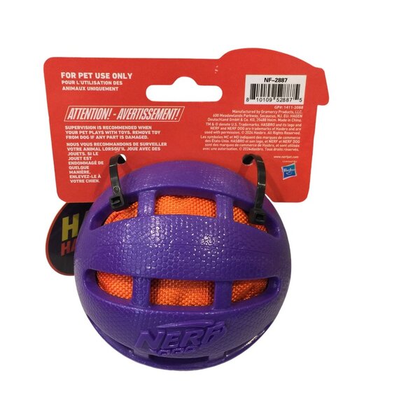 NERF Dog Crinkle & Squeak Happy Halloween Purple Orange Ball - Picture 3 of 3